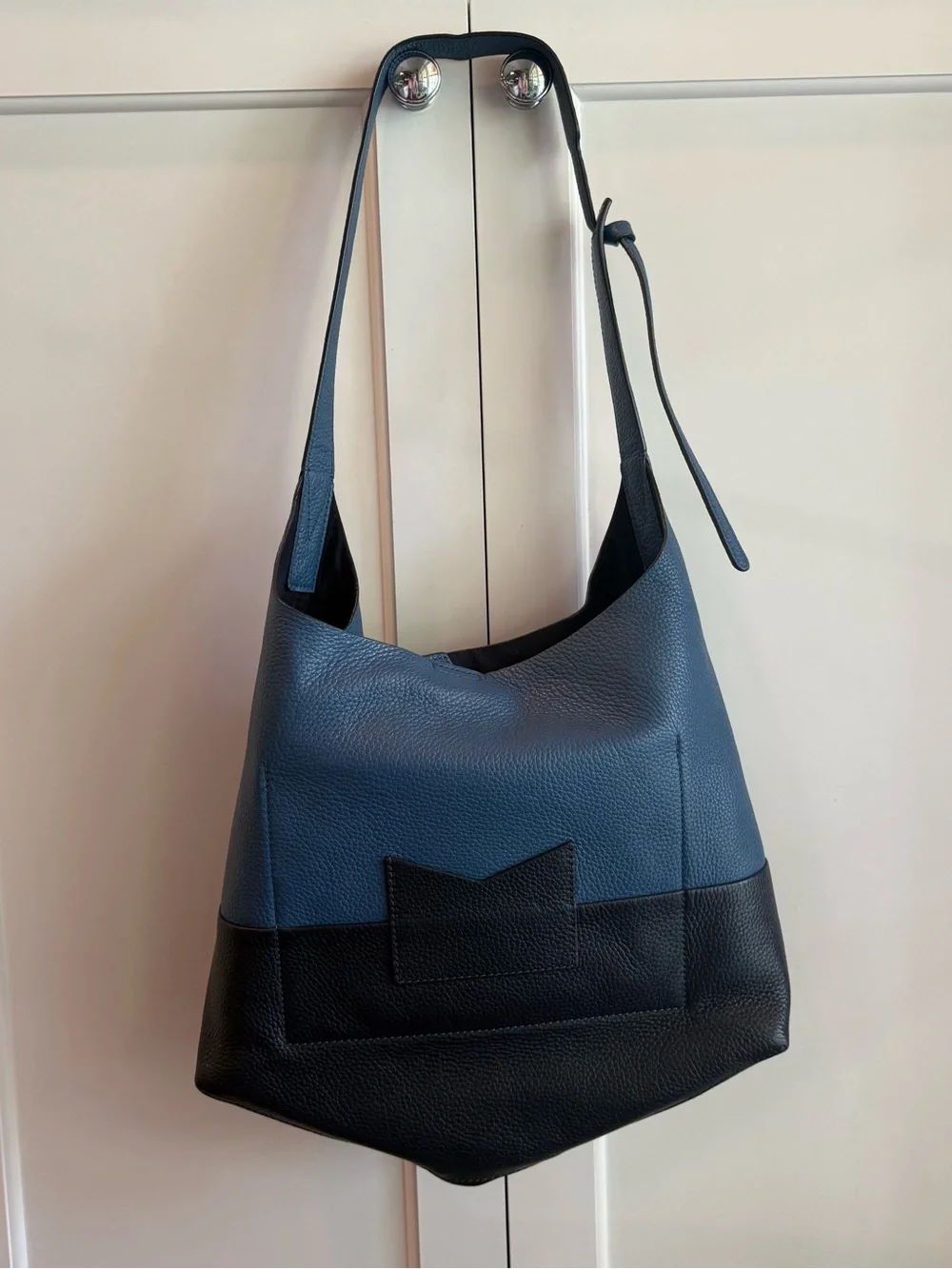 Michael Kors Junie Two Tone Blue Navy Med Large Hobo Shoulder Bag Dark Chambray